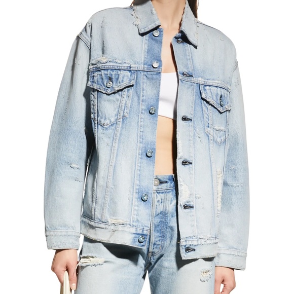 MOUSSY VINTAGE "Lodi" distressed denim trucker jacket - Picture 2 of 7